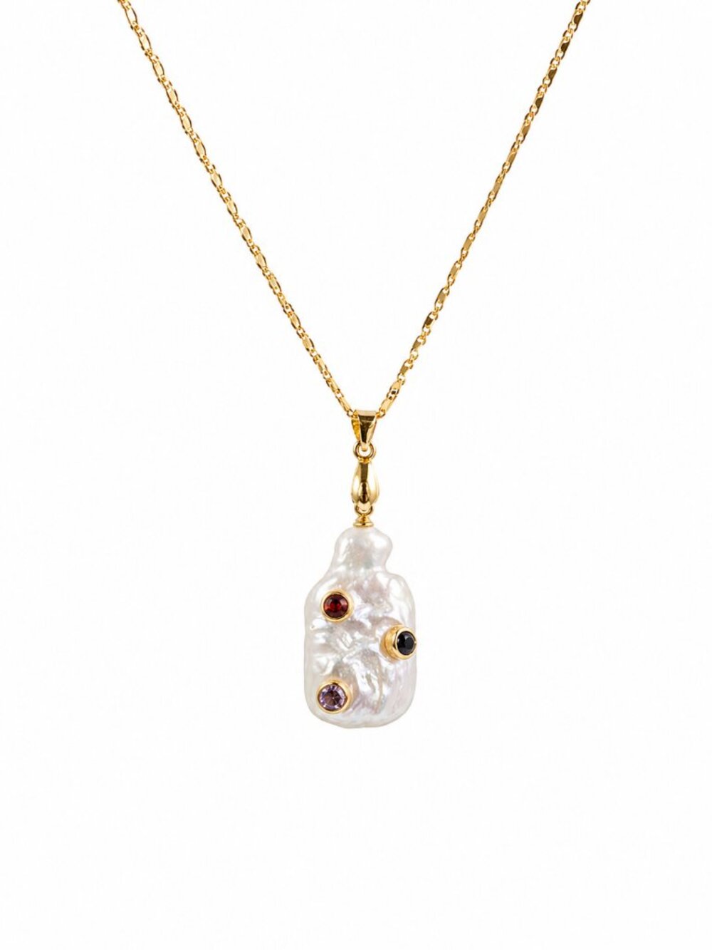 New Handmade Gemstone Jewelry Baroque Pearl Necklace Gold Ruby Amethyst Sapphire